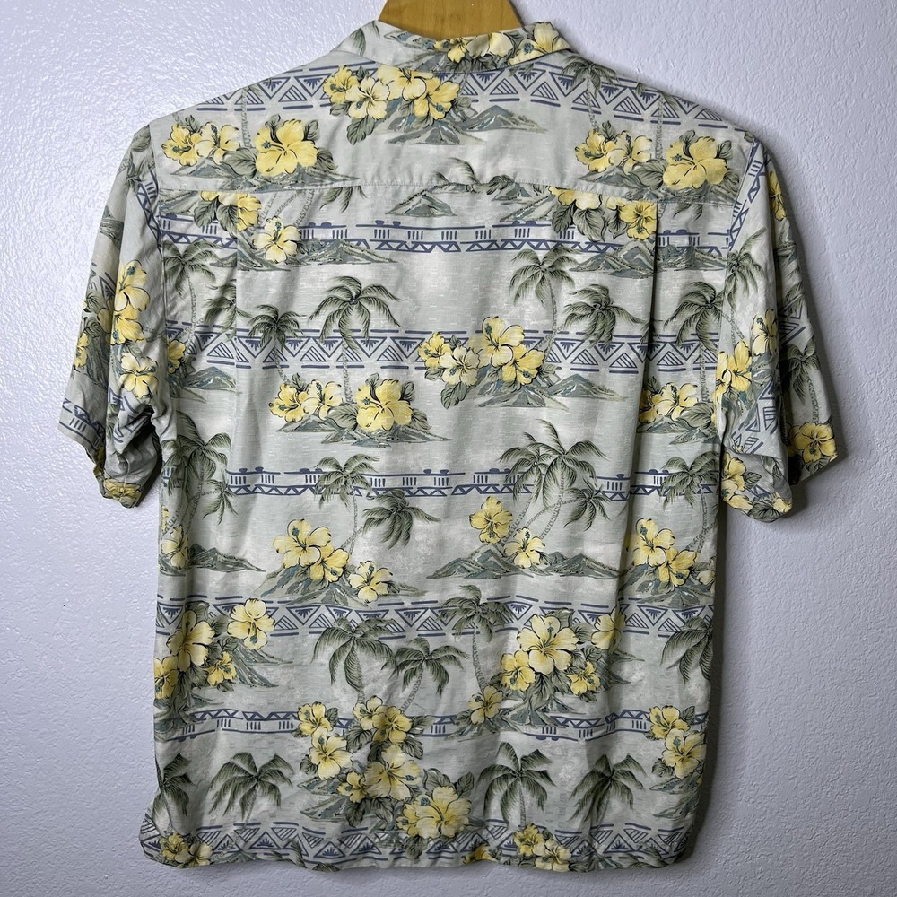 Tommy Bahama Large Yellow Hibiscus Palm Tree Tropical Silk Button Up Camp Shirt - Picture 3 of 7